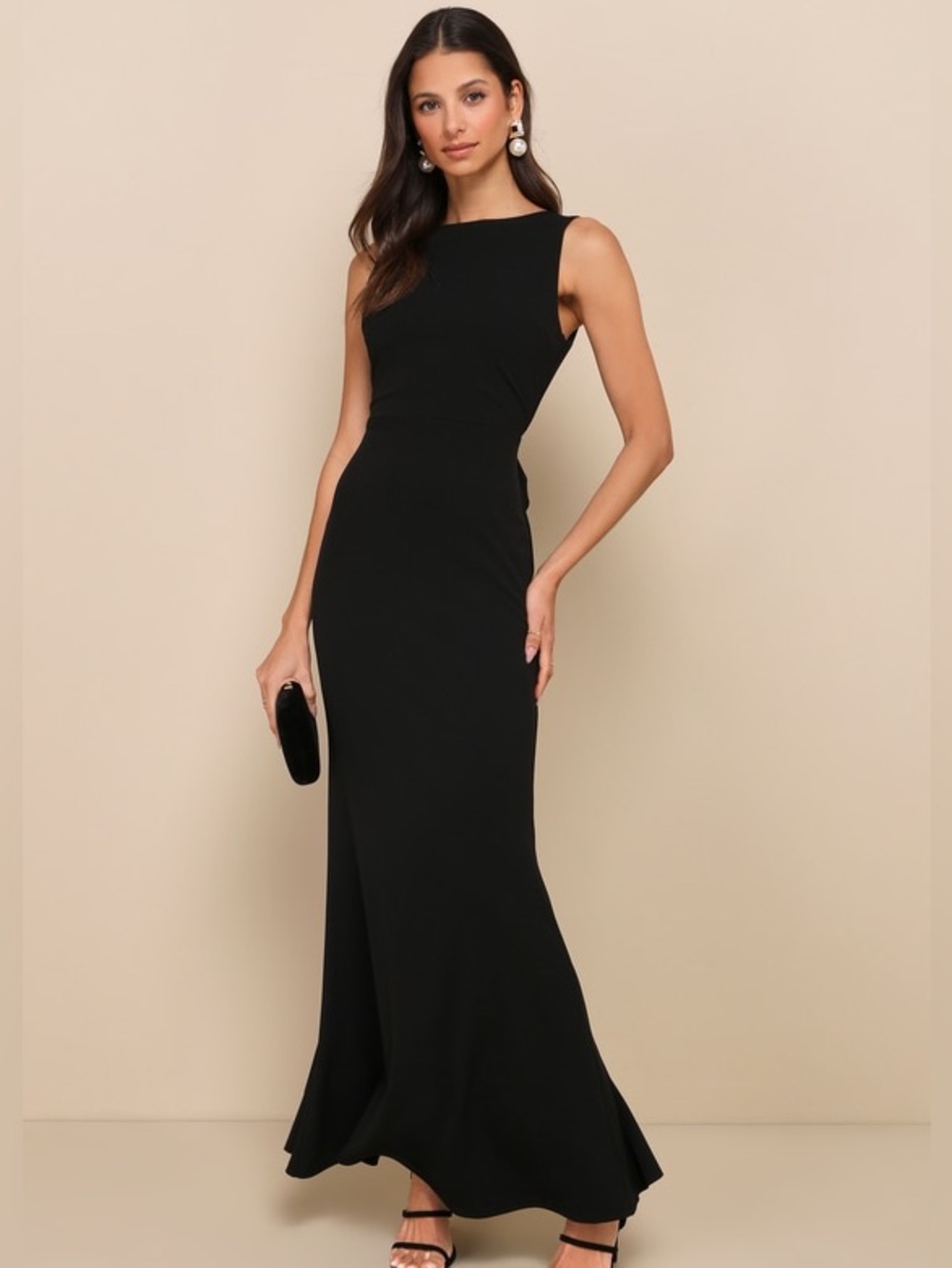 Lulus Exquisite Refinement Black Backless Bow Ruffled Maxi Dress Size L